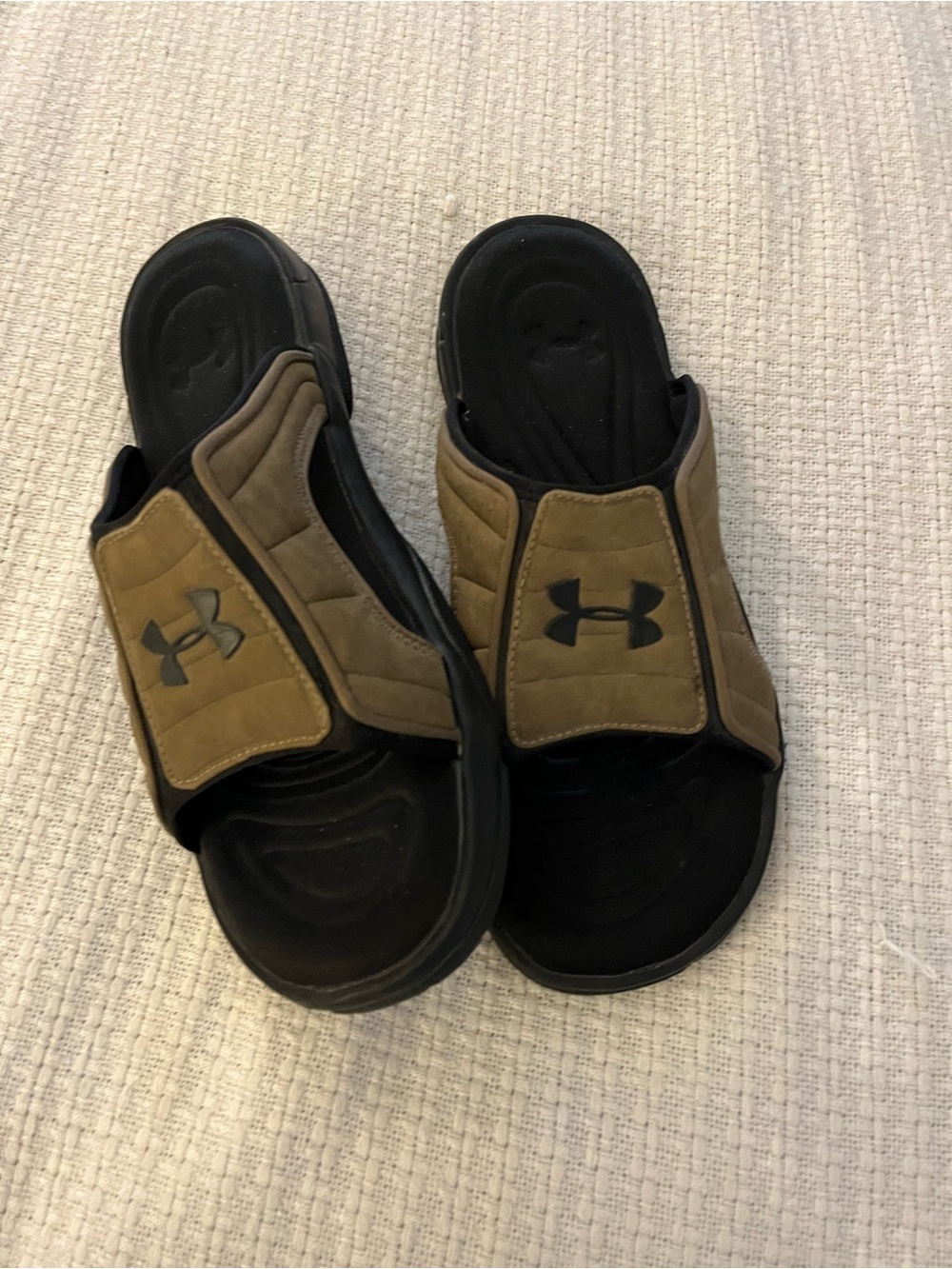 Under Armour Brown and Black Men’s Slide Sandals with Logo Strap